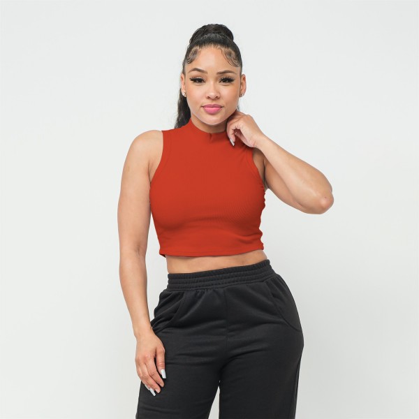 Wholesale rayon Ribbed Stretchy Mock Neck Crop Top Super Soft Cropped Nylon Span