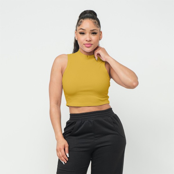 Wholesale rayon Ribbed Stretchy Mock Neck Crop Top Super Soft Cropped Nylon Span