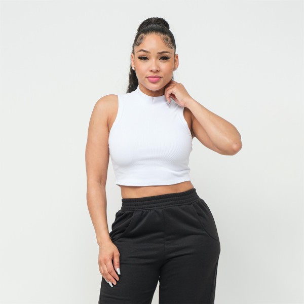 Wholesale rayon Ribbed Stretchy Mock Neck Crop Top Super Soft Cropped Nylon Span