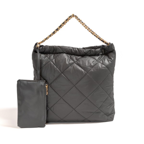 Quilted Puffer Tote Bag With Matching Vegan Leather Coin Pouch

- Lined Body With Two Open Pockets and One Zipper Pocket
- Magnetic Closure
- 100% Polyester
- Approximately 14" L x 13" T x 3" W
- Coin Pouch 7.5" W x 4.5" T