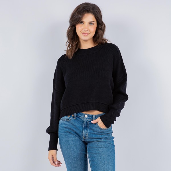 Wholesale soft Knit Exposed Seam Sweater Pack Side Slits Included Viscose Polyes