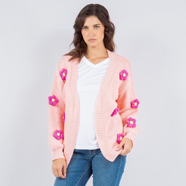 Wholesale soft Knit Chunky Flower Knit Cardigan Pack Acrylic