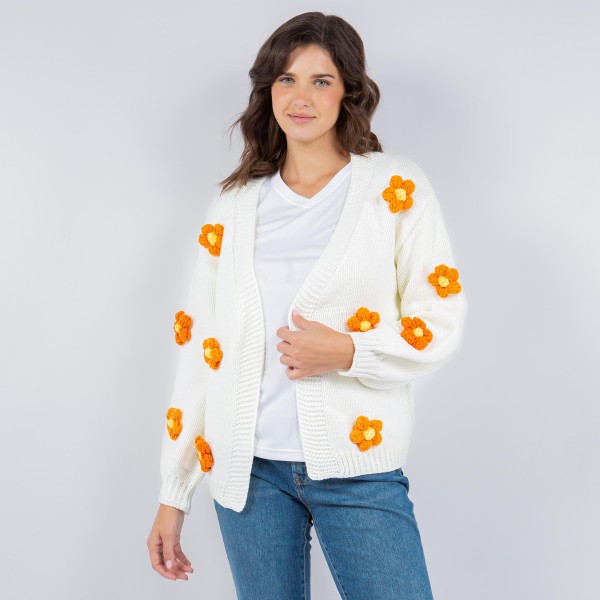 Wholesale soft Knit Chunky Flower Knit Cardigan Pack Acrylic