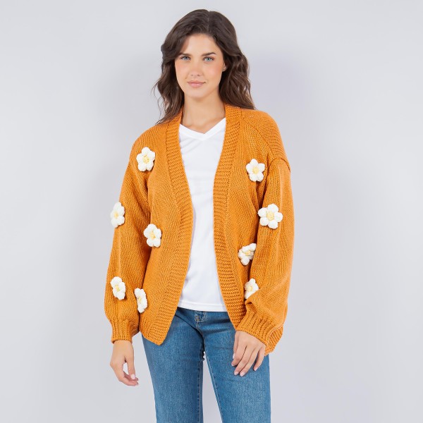 Wholesale soft Knit Chunky Flower Knit Cardigan Pack Acrylic