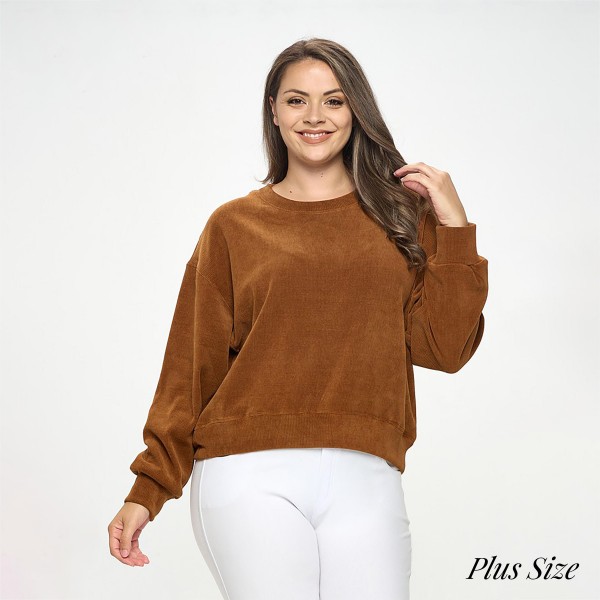 Wholesale women s Relaxed Ribbed Corduroy Long Sleeve Top Plus Pack Relaxed fit