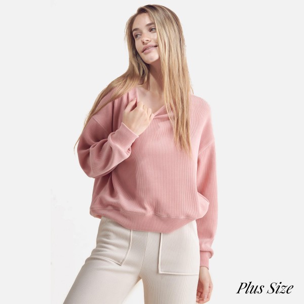 Wholesale women s Relaxed Ribbed Corduroy Long Sleeve Top Plus Pack Relaxed fit