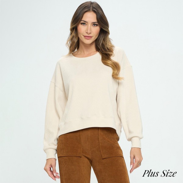 Wholesale women s Relaxed Ribbed Corduroy Long Sleeve Top Plus Pack Relaxed fit