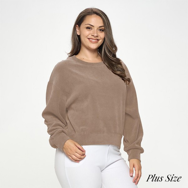 Women's Relaxed ribbed Corduroy Long Sleeve Top (Plus Size Pack) 

- Relaxed-fit
- Corduroy fabric
- Ribbed
- Dropped shoulders
- Ribbed cuffs
- Curved Hem
- Loose fit
- 98% Polyester/ 2% Spandex 