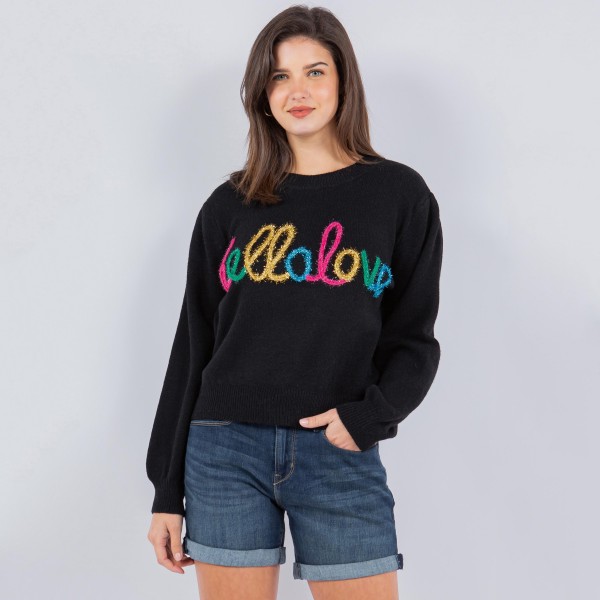 'Hello Love' Script Valentine's Day Sweater (6 Pack) 

- Crew Neckline 
- Cuffed Sleeve 
- 39% Acrylic / 31% Polyester / 30% Polyamide 