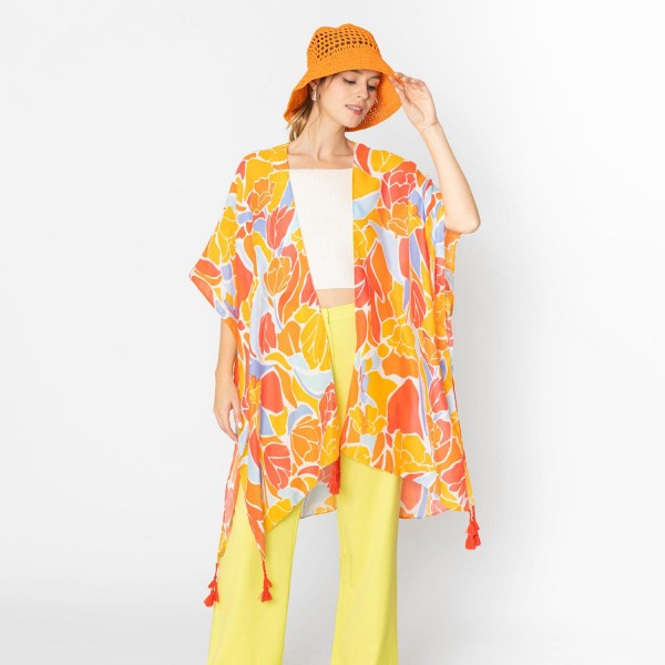 Wholesale do Everything Love Bold Floral Print Kimono Tassel Details One Fits Mo