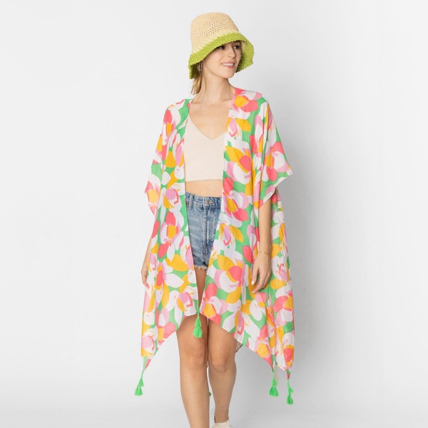 Do Everything In Love Bold Flower Print Kimono With Tassel Details 

- One Size Fits Most (0-14)
- 100% Polyester 