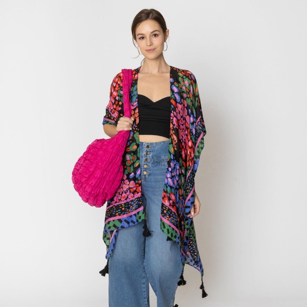 Wholesale do Everything Love Multi Color Abstract Leopard Print Kimono Tassel De