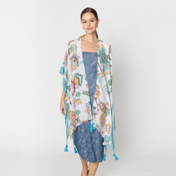 Do Everything In Love Paisley Flower Print Kimono With Tassel Details 

- One Size Fits Most (0-14)
- 100% Polyester 