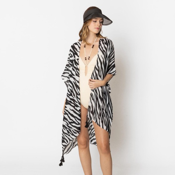 Wholesale do Everything Love Zebra Print Kimono Tassel Details One Fits Most Pol