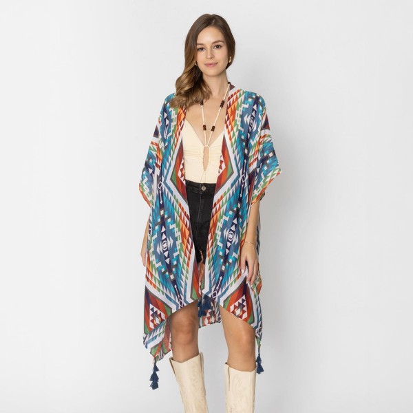 Do Everything In Love Aztec Print Kimono With Tassel Details

- One Size Fits Most (0-14)
- 100% Polyester