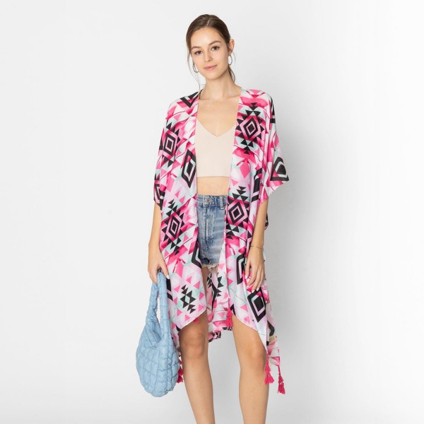 Do Everything In Love Aztec Print Kimono With Tassel Details 

- One Size Fits Most (0-14)
- 100% Polyester 