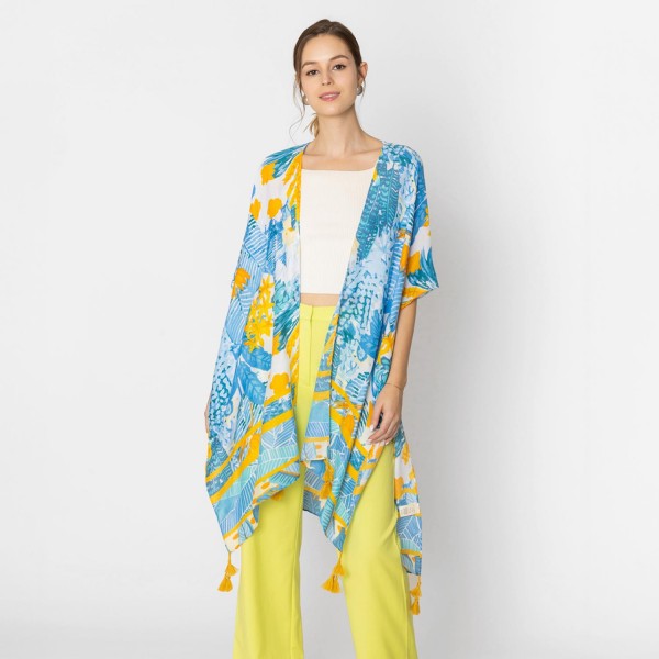 Do Everything In Love Leaf & Flower Print Kimono With Tassel Details 

- One Size Fits Most (0-14)
- 100% Polyester 