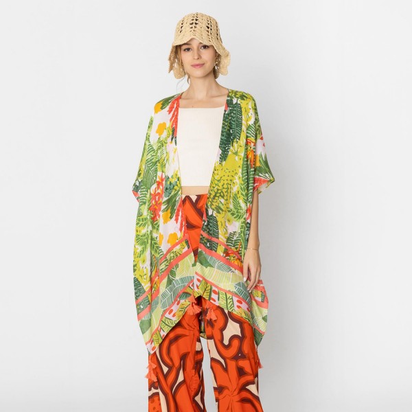 Do Everything In Love Leaf & Flower Print Kimono With Tassel Details 

- One Size Fits Most (0-14)
- 100% Polyester 