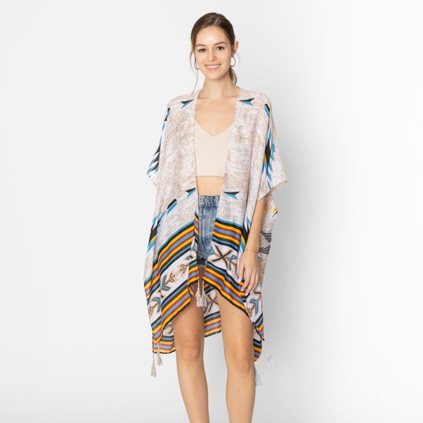 Do Everything In Love Aztec Print Kimono With Tassel Details 

- One Size Fits Most (0-14)
- 100% Polyester 