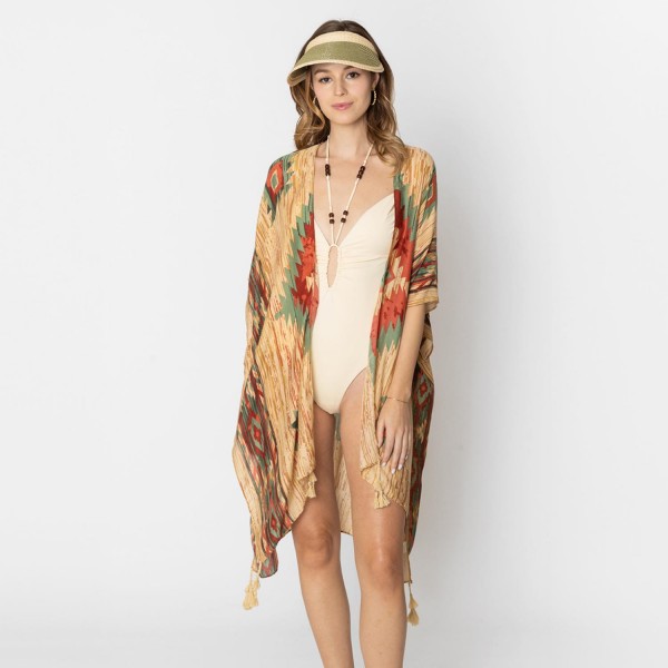 Do Everything In Love Aztec Print Kimono With Tassel Details 

- One Size Fits Most (0-14)
- 100% Polyester 