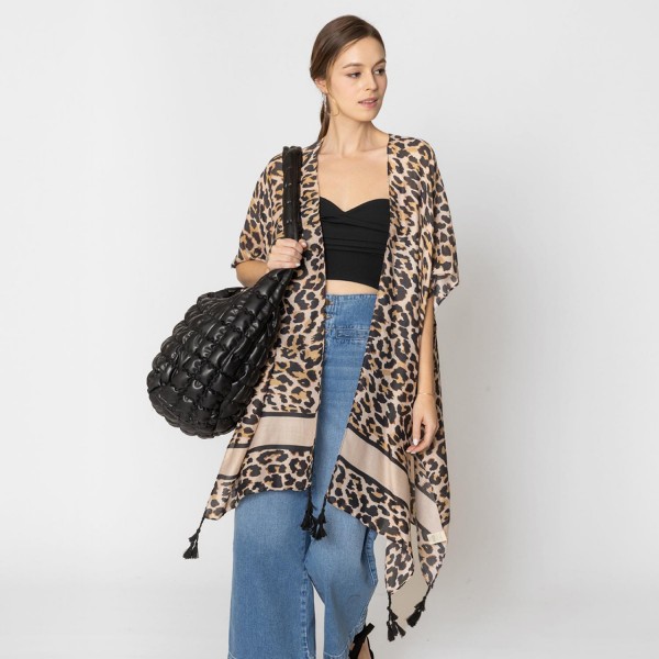 Wholesale do Everything Love Leopard Print Kimono Tassel Details One Fits Most P