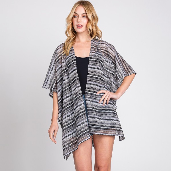 Wholesale multi Color Striped Crochet Open Front Coverup One Fits Most Polyester