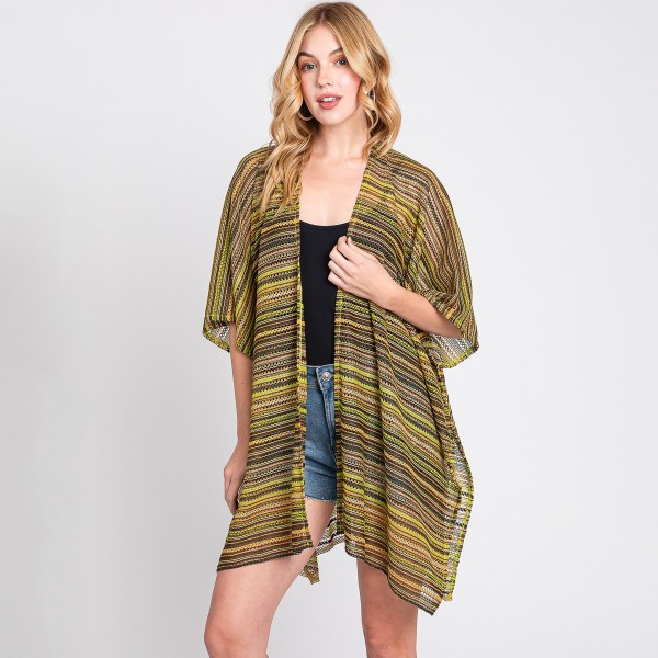 Wholesale multi Color Striped Crochet Open Front Coverup One Fits Most Polyester