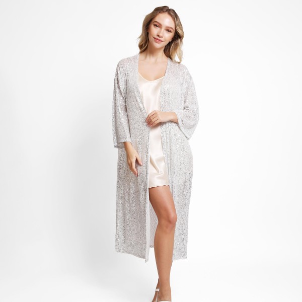 ComfyLuxe Long Sheer Sequin Kimono - One Size Fits Most (0-... (7320715)