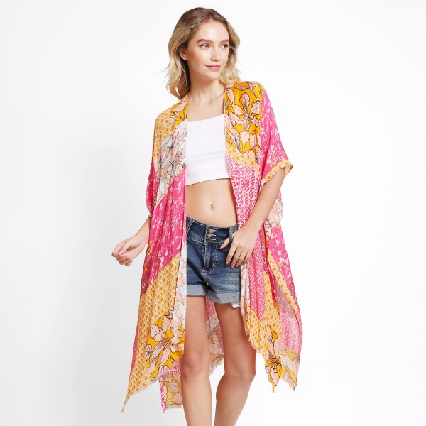 Wholesale comfyLuxe Patchwork Floral Print Kimono One Fits Most Viscose