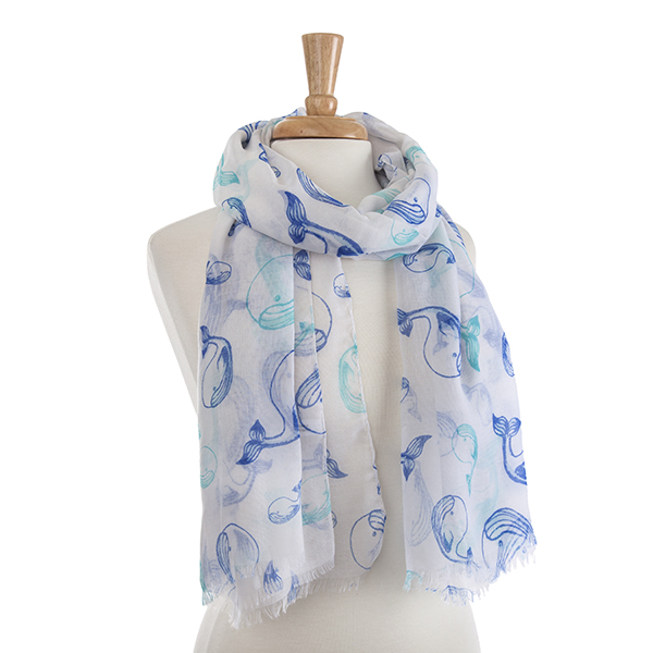 Wholesale lightweight white blue mint whale scarf Polyester