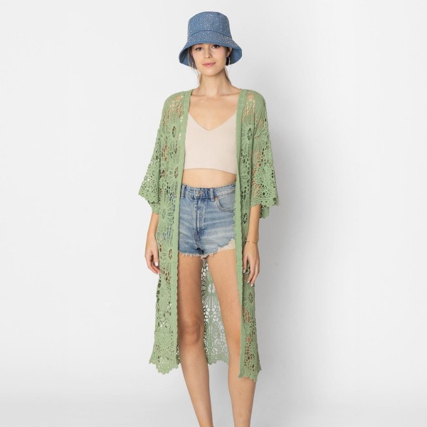 Do Everything In Love Open Knit Crochet Kimono With Scalloped Edges

- One Size Fits Most (0-14)
- 100% Cotton