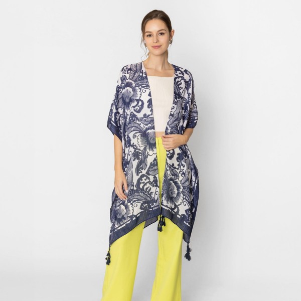 Wholesale do Everything Love Floral Print Kimono Tassel Tinsel Details One Fits