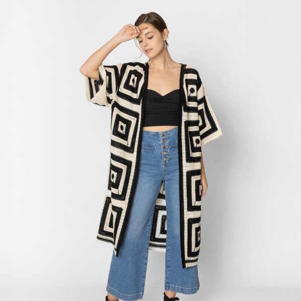 Wholesale do Everything Love Square Crochet Knit Kimono One Fits Most Acrylic