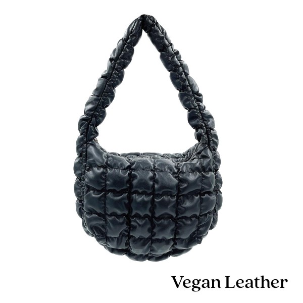 Do Everything In Love Quilted Vegan Leather Puffer Shoulder Tote Bag - Full Zip Closure - One Inner Zip Pocket - Approximate 9"L x 8"H x 4.25"D view 5