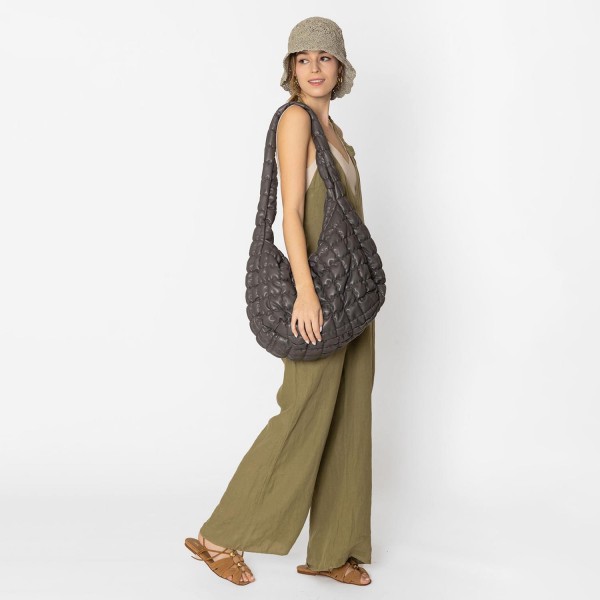Do Everything In Love Oversized Quilted Vegan Leather Puffer Shoulder Tote Bag - Full Zip Closure - Two Outer Zip Side Pockets - One Inner Zip Pocket - Two Open Pockets - Approximate 18"L x 12"H x 8"D view 5