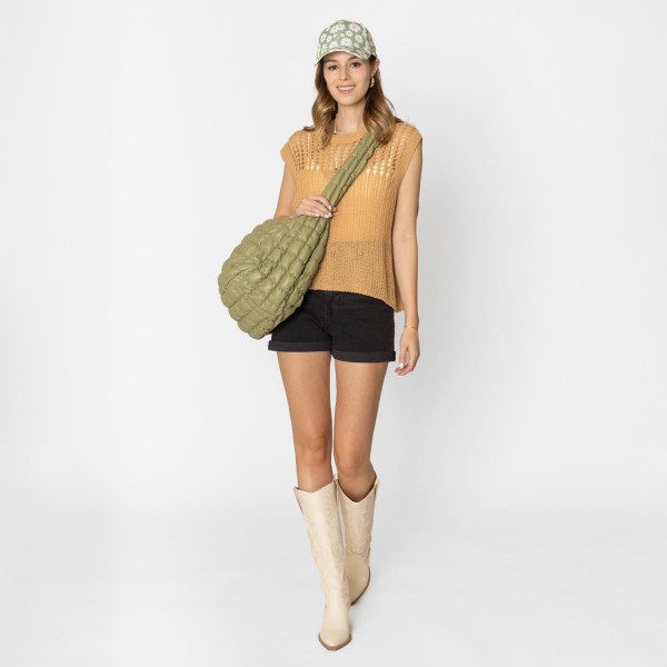 Do Everything In Love Oversized Quilted Vegan Leather Puffer Shoulder Tote Bag - Full Zip Closure - Two Outer Zip Side Pockets - One Inner Zip Pocket - Two Open Pockets - Approximate 18"L x 12"H x 8"D view 5