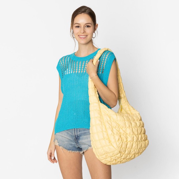 Do Everything In Love Oversized Quilted Vegan Leather Puffer Shoulder Tote Bag - Full Zip Closure - Two Outer Zip Side Pockets - One Inner Zip Pocket - Two Open Pockets - Approximate 18"L x 12"H x 8"D view 5