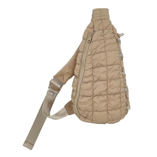 Do Everything In Love Quilted Puffer Sling Bag With Adjustable Cross Body Strap & Drawstring Detail - Full Zip Closure - Fully Lined - Inside Zip Pocket & Open Pocket - Nylon Strap With Buckle - Approximately 14"H x 8"W x 4"D - 100% Polyester view 5
