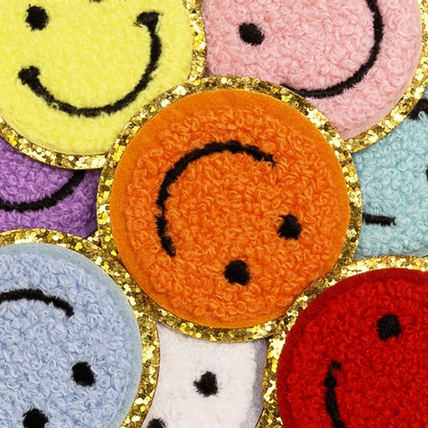 Chenille Smile Patch With Glitter Edge - Approximately 2.25"D - Iron-on or Sew-On Application view 5