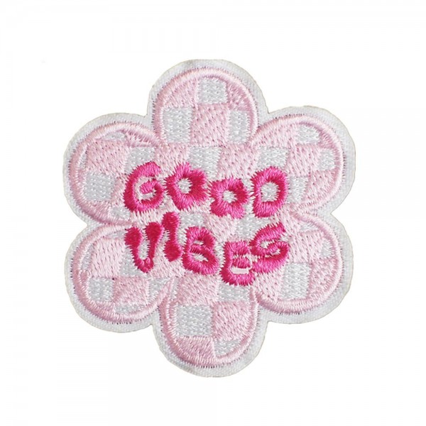 Embroidered 'Good Vibes' Checker Flower Patch 

- Approximately 2.25"L
- Iron-On / Sew-On Application 