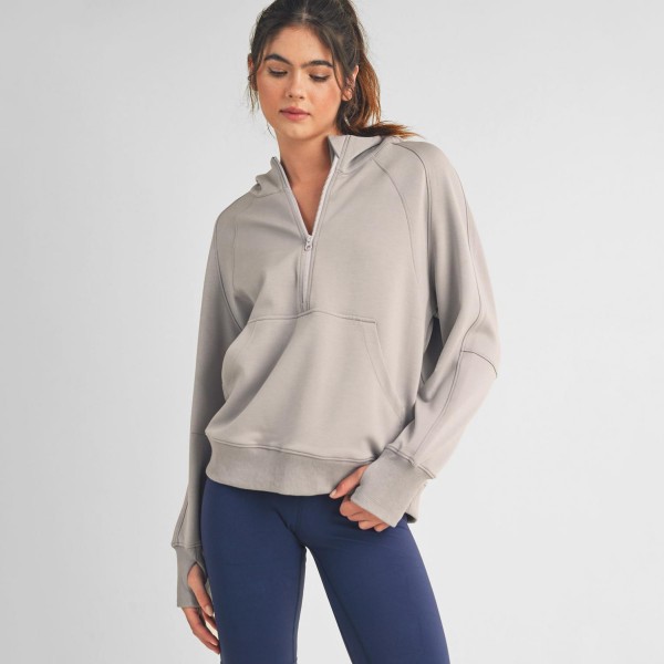 Wholesale women s Scuba Quarter Zip Up Hoodie Pack cuffed trim Kangaroo pocket T