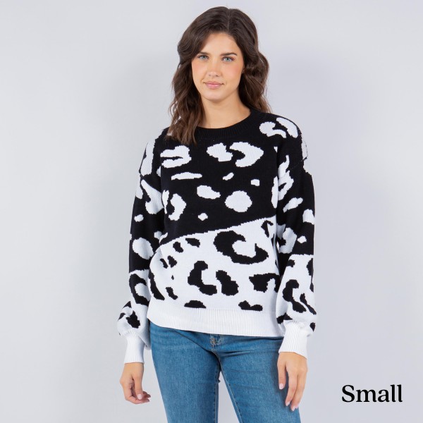 Soft Knit Oversized Color Block Leopard Print Sweater 


- 50% Viscose / 28% Polyester/ 22% Nylon
