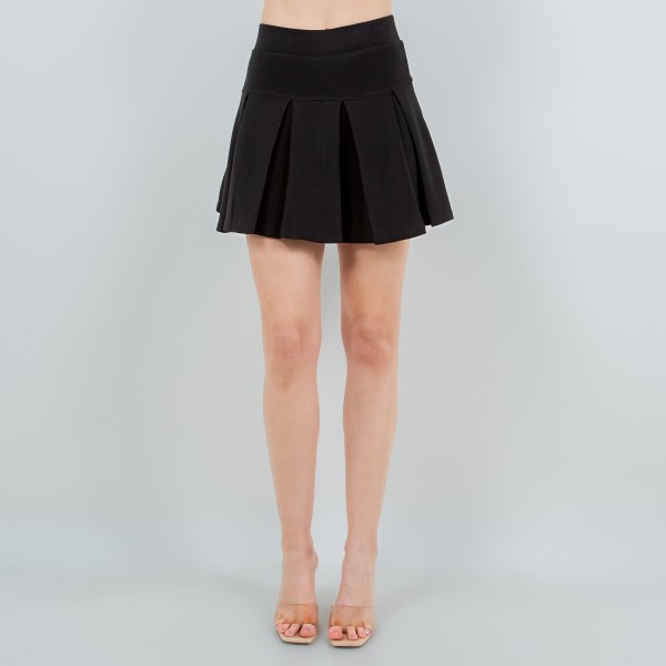 High Waisted Pleated Scuba Skort (6-Pack)

- Built In Mesh Shorts
- 2" Waistband 
- 95% Polyester 5% Spandex