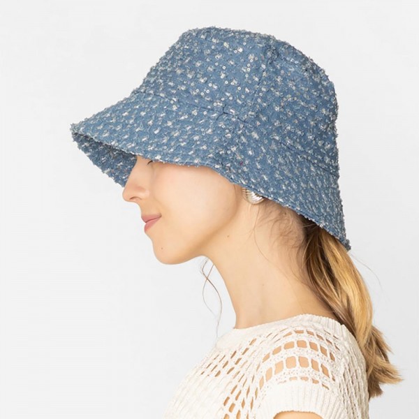 Do Everything In Love Distressed Denim Bucket Hat With Sequin Details - One Size Fits Most - Internal Adjustable Drawstring - 100% Cotton view 5