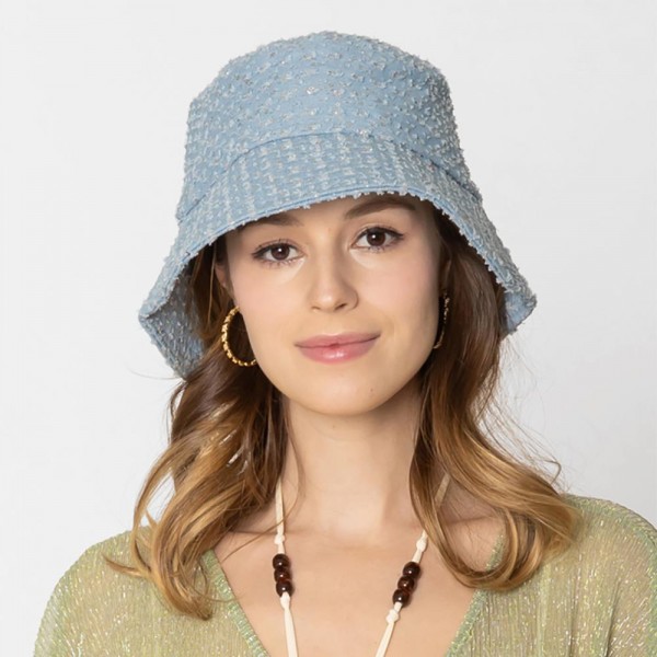 Wholesale do Everything Love Distressed Denim Bucket Hat Sequin Details One Fits