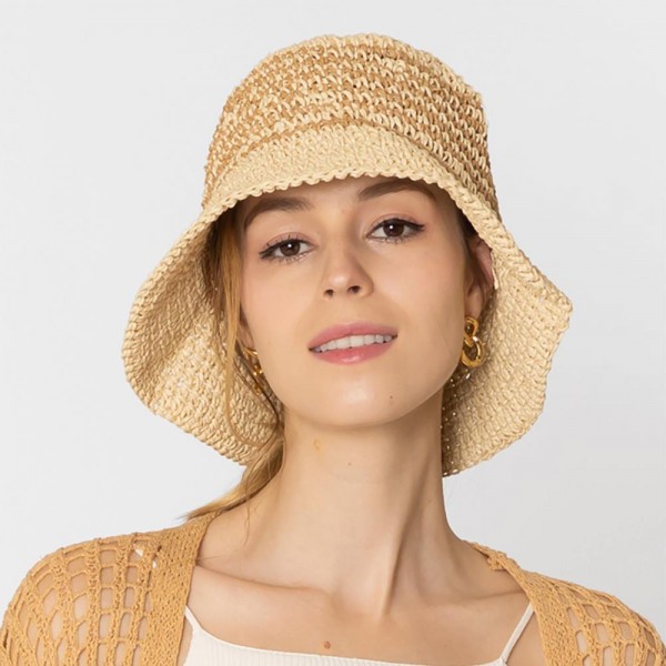 Wholesale do Everything Love Woven Straw Bucket Hat Thin Stripe Details One Fits