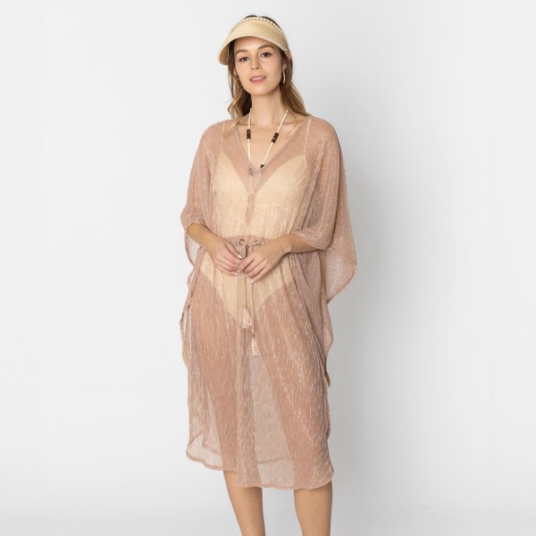 Do Everything In Love Pleated Metallic Poncho With Tassel Drawstring 

- One Size Fits Most (0-14)
- 100% Polyester