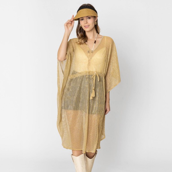 Do Everything In Love Pleated Metallic Poncho With Tassel Drawstring 

- One Size Fits Most (0-14)
- 100% Polyester