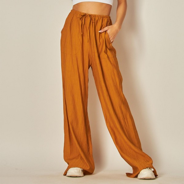 Wholesale waisted Textured Leg Pants pack Drawstring Waistline Two Side Pockets