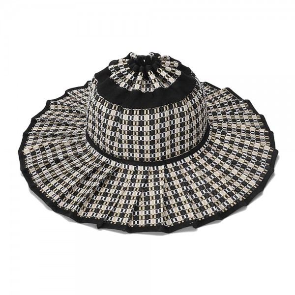 Foldable Pleated Straw Sun Hat

- Inner Drawstring Chin Fastener